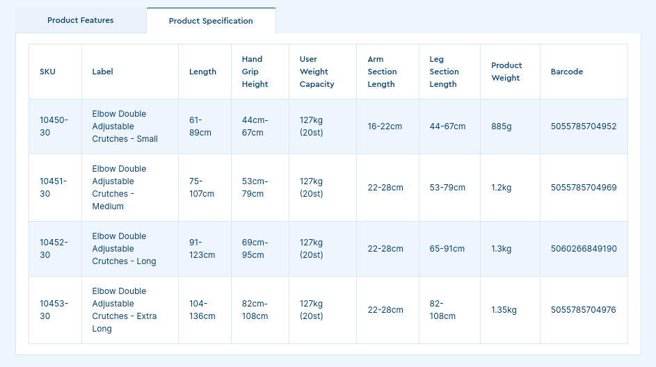 Elbow Double Adjustable Crutches 10450-30 | Sim & Skills