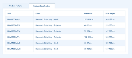 Hammock Style Sling Product Specification | Sim & Skills