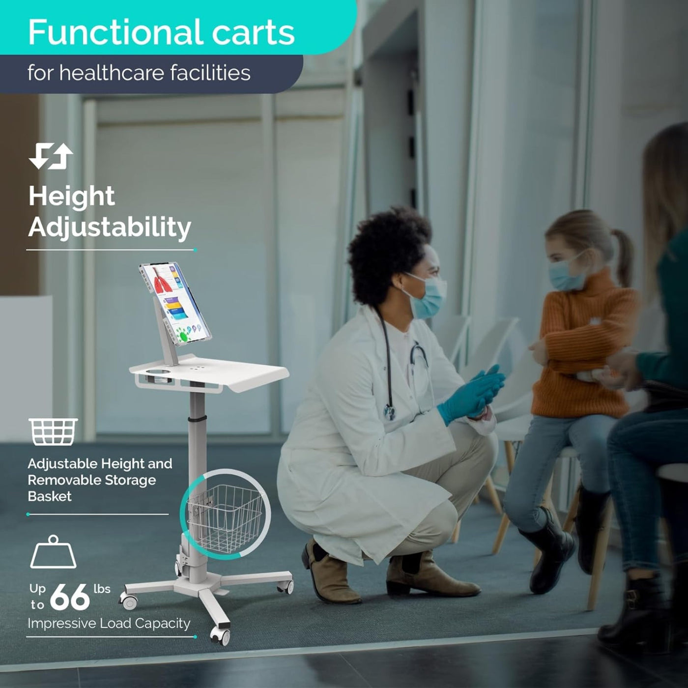 Rolling Medical Cart for SimVS Patient Monitor System - Sim & Skills